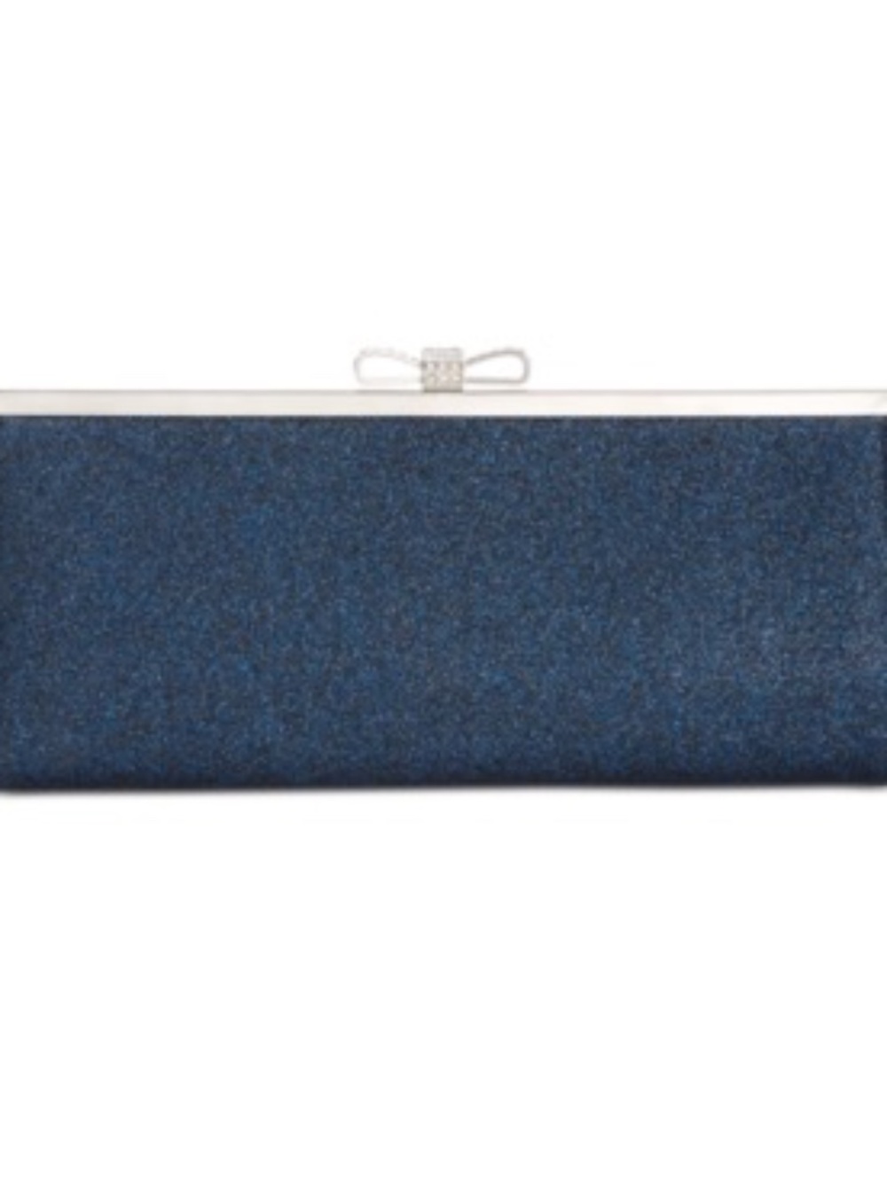 NWT INC Blue glitter clutch with rhinestones bow clasp